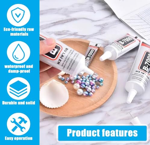 B-7000 Super Glue 2PCS Industrial Strength Adhesive, Bedazzling Glue for Rhinestones, Jewelry, Fabric, Phone Repair, Crafts, Clear Multipurpose B7000 Glue (2x15ml)
