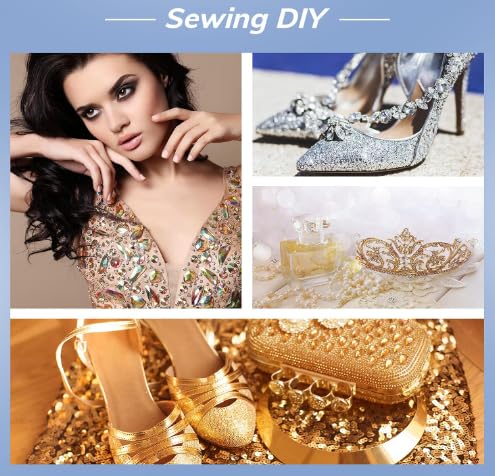 SOLASTA 150PCS Sew-On Glass Rhinestones with Stainless Steel Prong Setting, Mixed Shapes, Includes 1 Set Multiple Size Needles & 1 Roll Matching Thread for Jewelry, Clothes, Shoes" (Saphire)