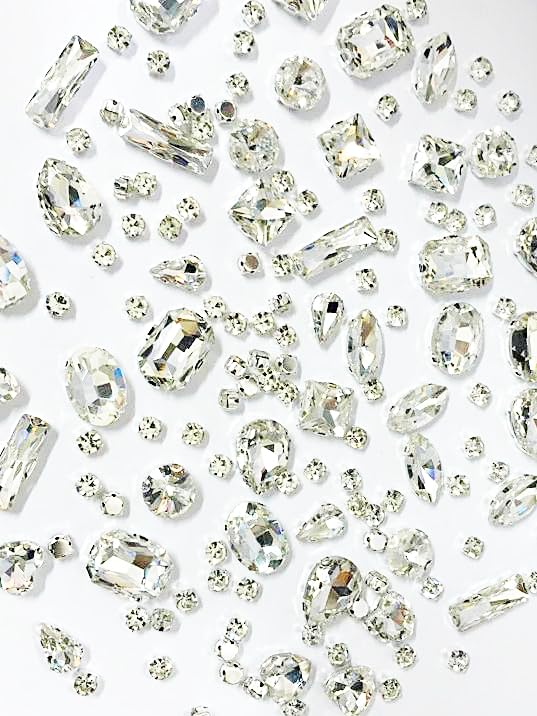SOLASTA 150PCS Sew-On Glass Rhinestones with Stainless Steel Prong Setting, Mixed Shapes, Includes 1 Set Multiple Size Needles & 1 Roll Matching Thread for Jewelry, Clothes, Shoes" (Clear)