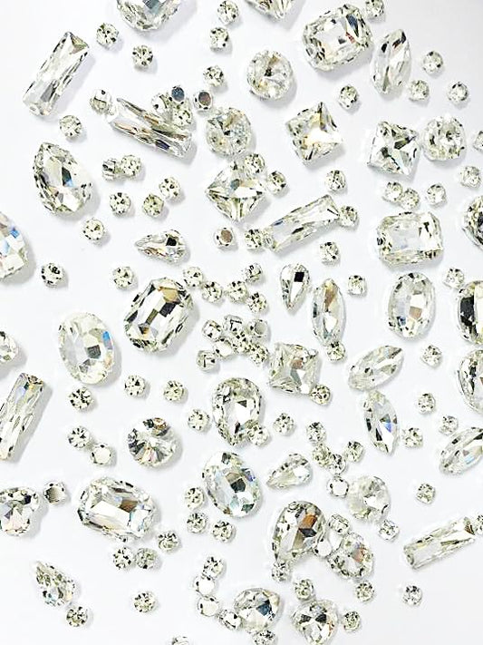 SOLASTA 150PCS Sew-On Glass Rhinestones with Stainless Steel Prong Setting, Mixed Shapes, Includes 1 Set Multiple Size Needles & 1 Roll Matching Thread for Jewelry, Clothes, Shoes" (Clear)