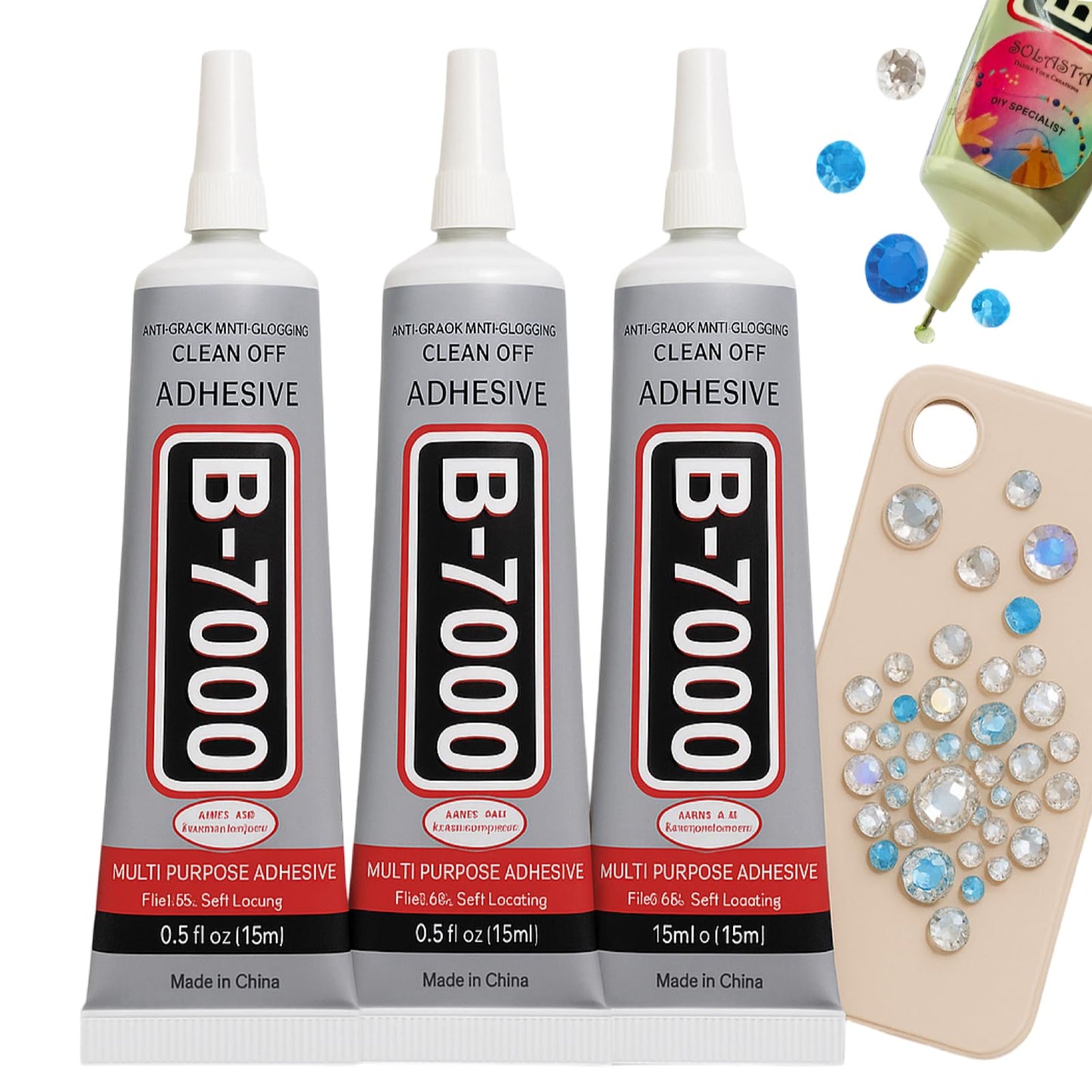 SOLASTA B-7000 Super Glue 3PCS ,Industrial Strength Adhesive B7000 Glues  for Rhinestones Crafts, Clothes Shoes, Fabric, Jewelry Making, Cell Phones, Tablet, Wood, Rubber, Leather Textile (3x15 ml)
