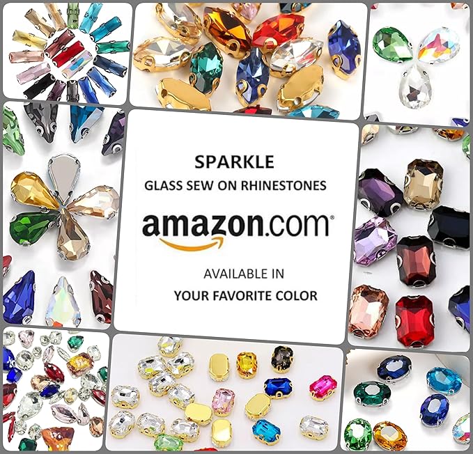 SOLASTA 150PCS Sew-On Glass Rhinestones with Stainless Steel Prong Setting, Mixed Shapes, Includes 1 Set Multiple Size Needles & 1 Roll Matching Thread for Jewelry, Clothes, Shoes" (Aqua Blue)