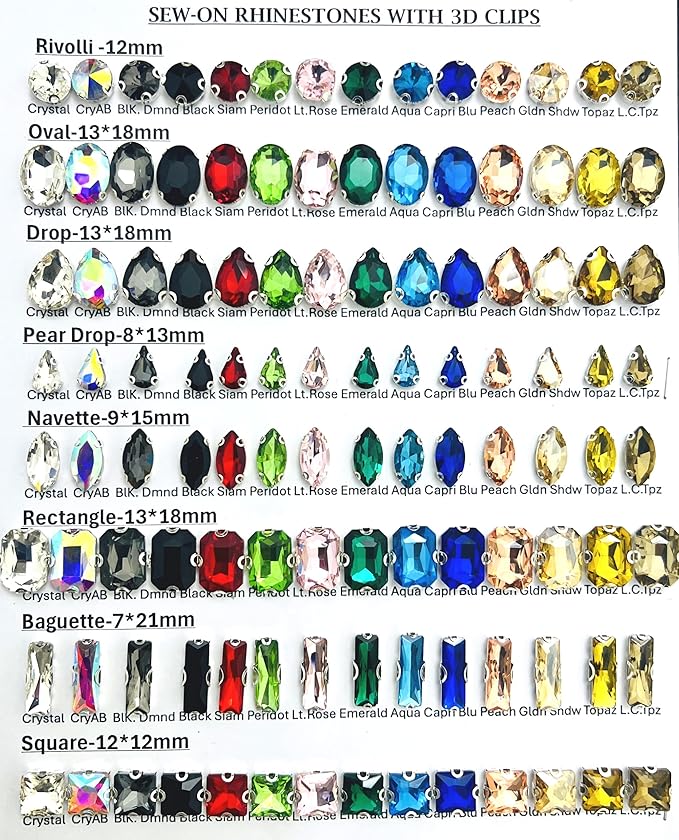 SOLASTA 150PCS Sew-On Glass Rhinestones with Stainless Steel Prong Setting, Mixed Shapes, Includes 1 Set Multiple Size Needles & 1 Roll Matching Thread for Jewelry, Clothes, Shoes" (Black)
