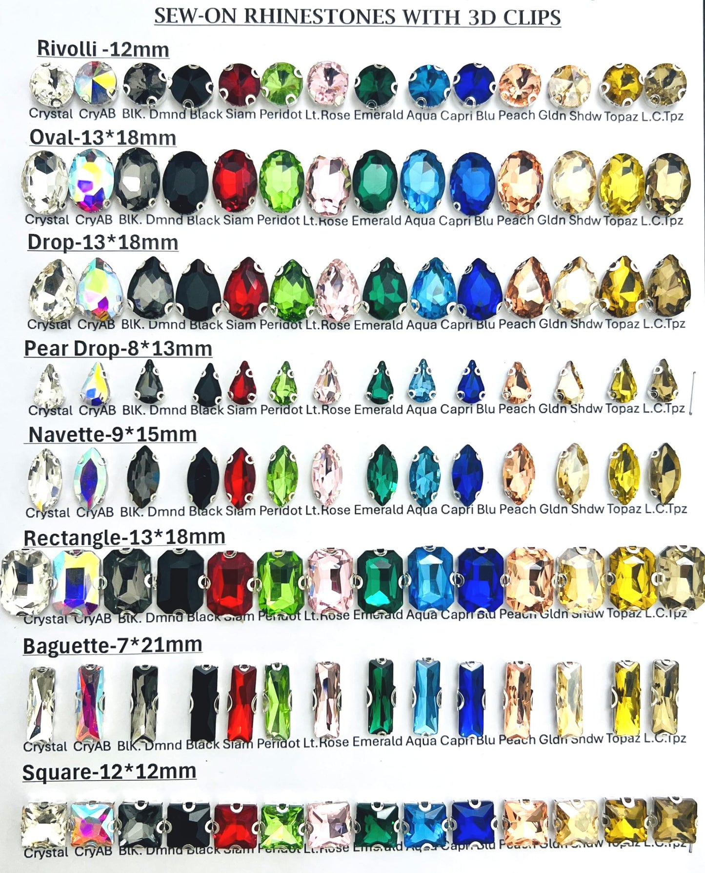 SOLASTA 150PCS Sew-On Glass Rhinestones with Stainless Steel Prong Setting, Mixed Shapes, Includes 1 Set Multiple Size Needles & 1 Roll Matching Thread for Jewelry, Clothes, Shoes" (Peridot Green)