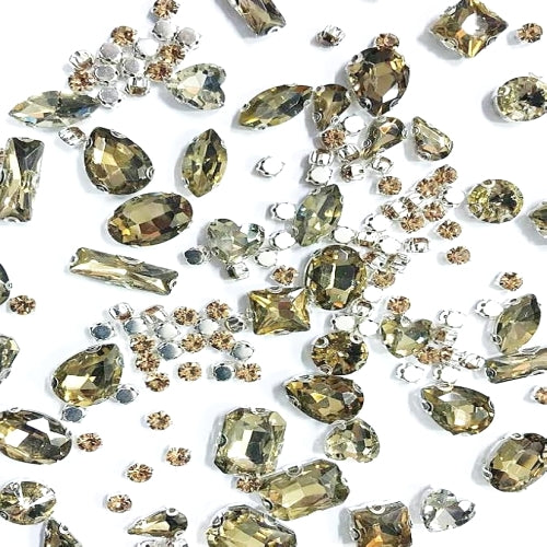 SOLASTA 150PCS Sew-On Glass Rhinestones with Stainless Steel Prong Setting, Mixed Shapes, Includes 1 Set Multiple Size Needles & 1 Roll Matching Thread for Jewelry, Clothes, Shoes" (Brown)