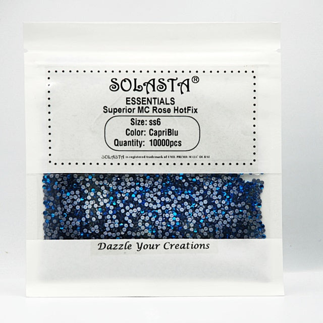 SOLASTA Essential Capri Blue Color Hotfix Rhinestones for Clothing and Fabric Embellishments