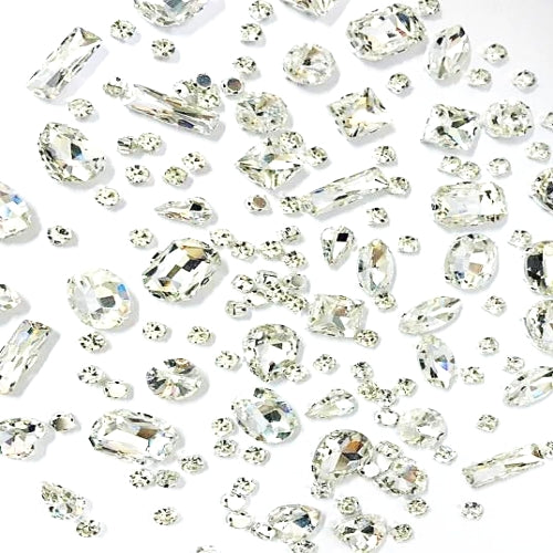 SOLASTA 150PCS Sew-On Glass Rhinestones with Stainless Steel Prong Setting, Mixed Shapes, Includes 1 Set Multiple Size Needles & 1 Roll Matching Thread for Jewelry, Clothes, Shoes" (Clear)