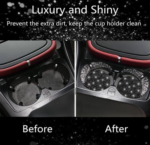 SOLASTA 2Pcs BLING CAR CUP HOLDER COASTER, 2.75 INCH ANTI-SLIP SHOCKPROOF