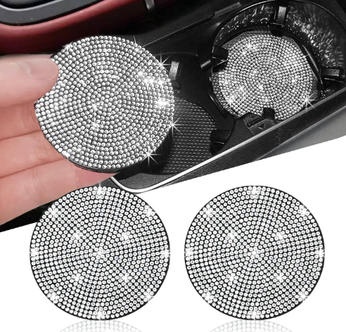 SOLASTA 2Pcs BLING CAR CUP HOLDER COASTER, 2.75 INCH ANTI-SLIP SHOCKPROOF